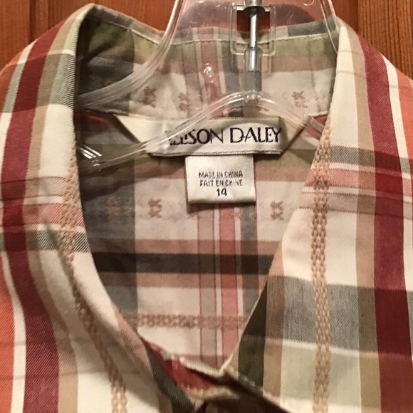 Allison Daley Womens Plaid 14 Blouse Button Roll Up Long Sleeve Fall Colors - Picture 4 of 9